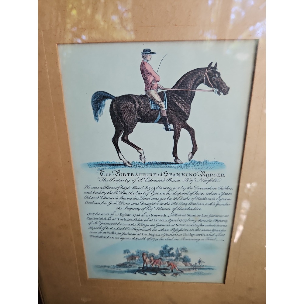 Race Horse Print SPANKING RORGER Hand Colored Engraved EQUESTRIAN England 13x10